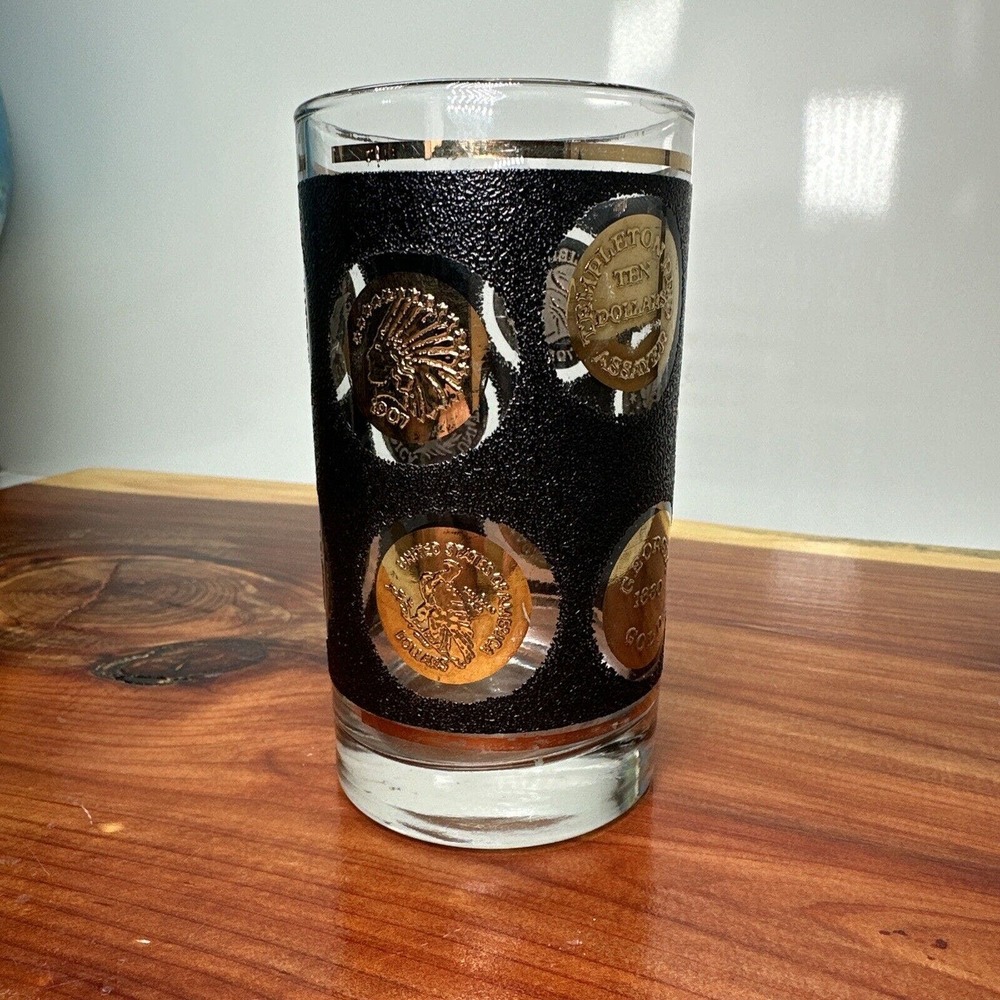 Vintage Libbey Tumbler Glass 1960 Black Gold Mid Century Modern - Picture 2 of 6